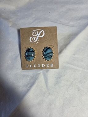 Plunder Teal Swirl Oval Stud Earrings